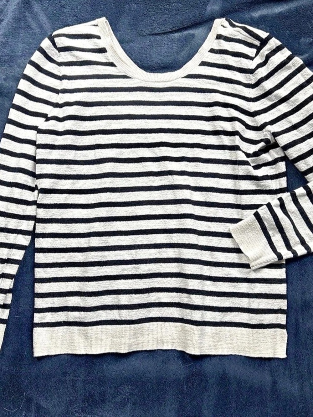 LOFT Striped Crew Neck Sweater Black & White Size Large